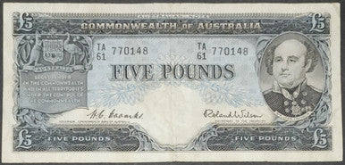 1954 £5 Coombs/Wilson Five Pound Commonwealth Bank of Australia TA61 770148
