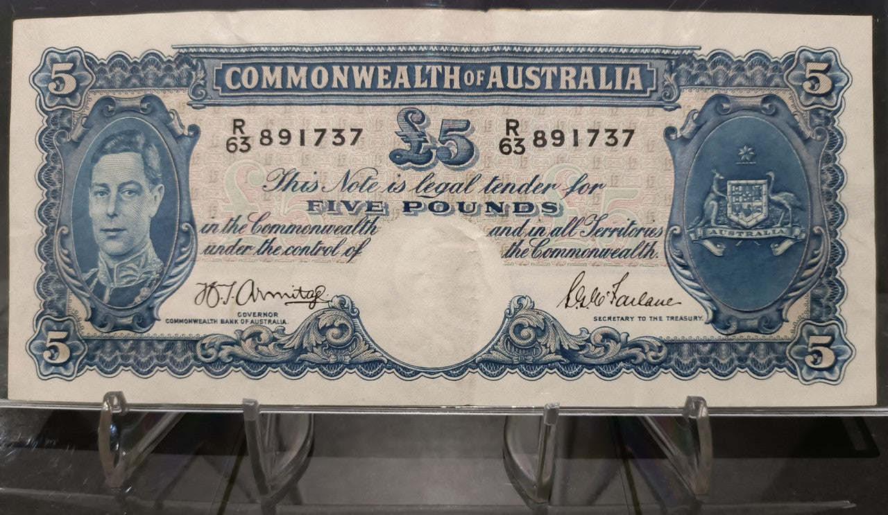 1941 £5 Armitage/McFarlane Five Pound Banknote R63 891737