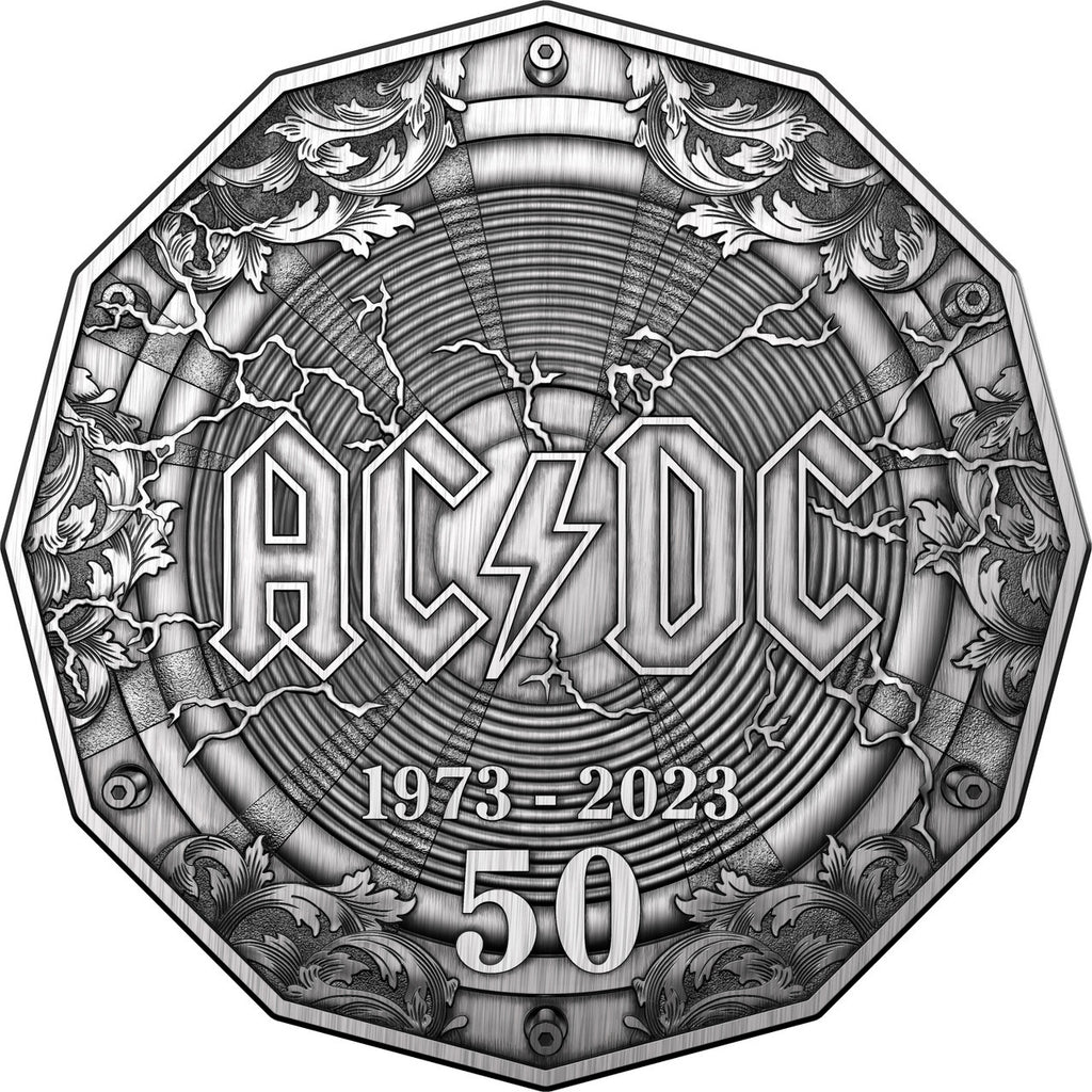 50th anniversary of AC/DC 2023 50c Silver Antiqued Coin