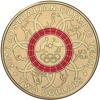 2016 AUSTRALIAN OLYMPIC TEAM SET OF 5 COLOURED TWO DOLLAR ($2) UNCIRCULATED