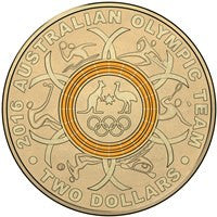 2016 AUSTRALIAN OLYMPIC TEAM SET OF 5 COLOURED TWO DOLLAR ($2) UNCIRCULATED
