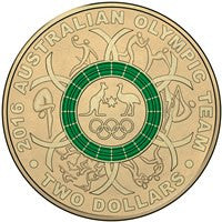 2016 AUSTRALIAN OLYMPIC TEAM SET OF 5 COLOURED TWO DOLLAR ($2) UNCIRCULATED
