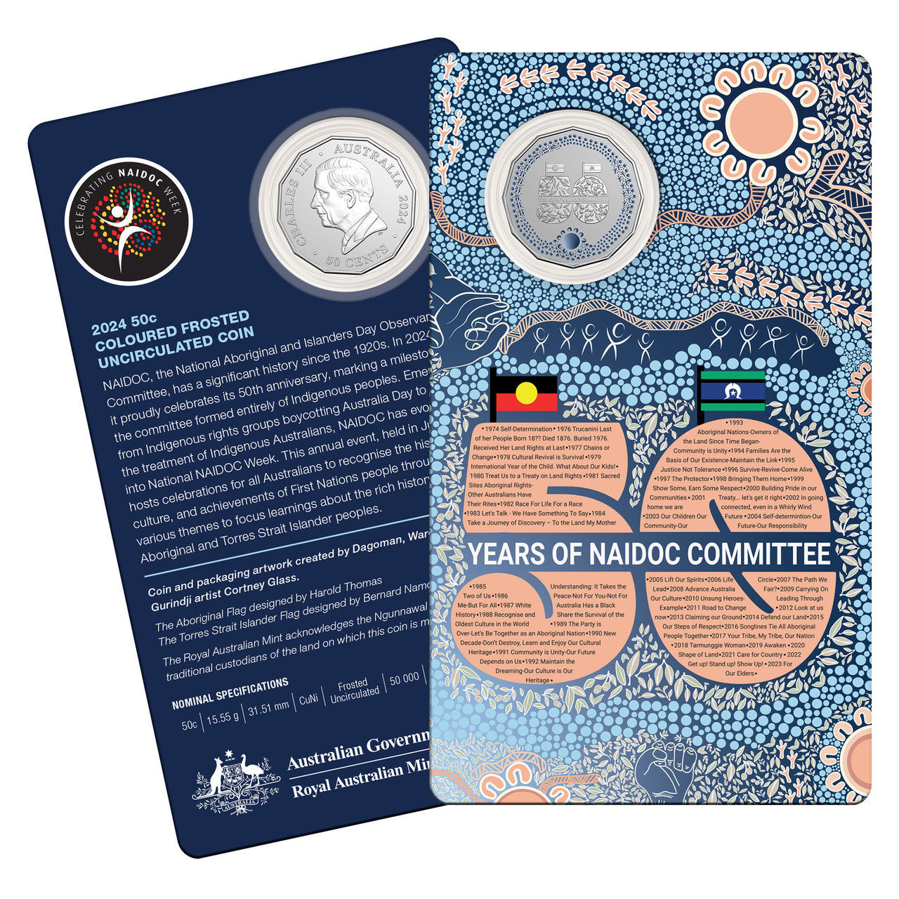 2024 50c NAIDOC WEEK COLOURED FROSTED UNCIRCULATED COIN