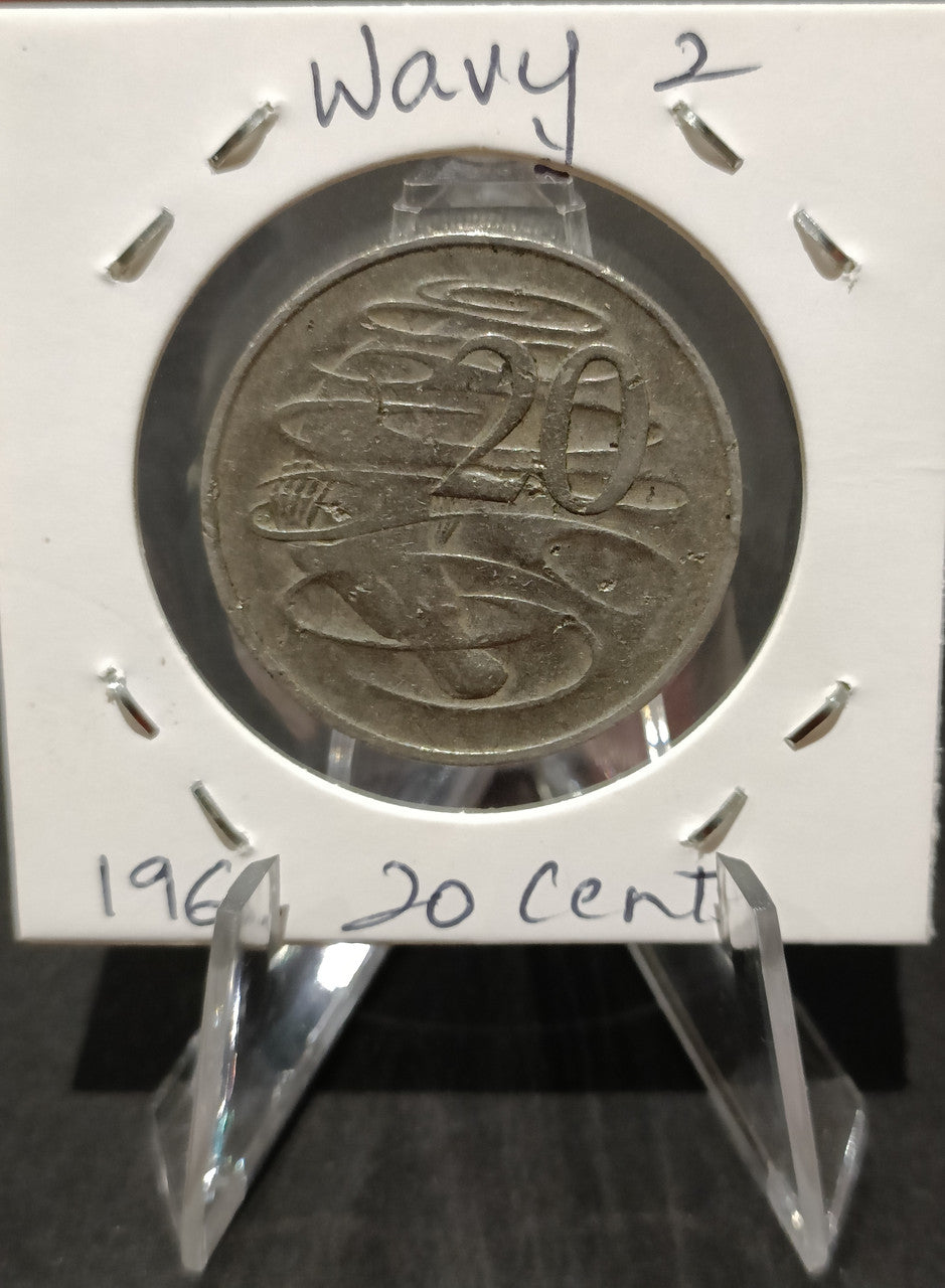 1966 AUSTRALIA 20 CENTS "WAVEY 2" VARIETY COIN