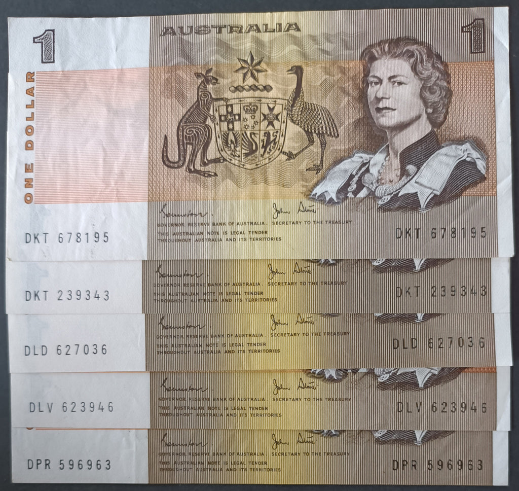 5 x 1982 Johnston Stone $1 Banknotes