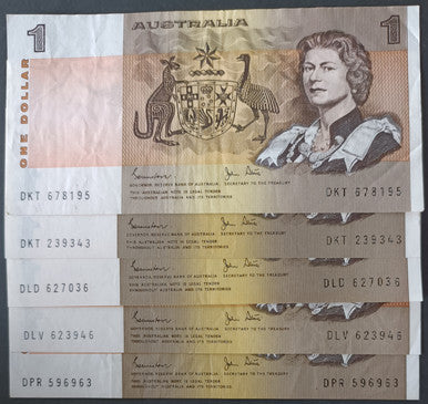 5 x 1982 Johnston Stone $1 Banknotes