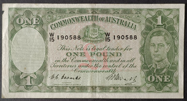 1949 £1 Coombs Watt One Pound Banknote W15 190588