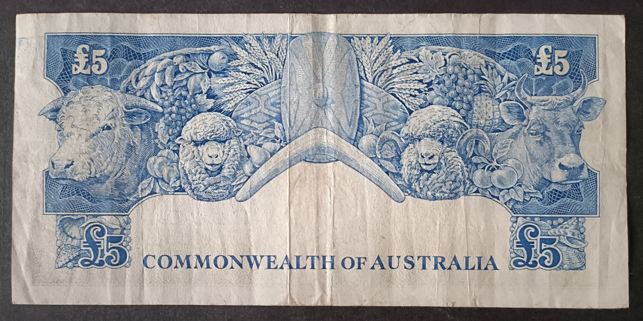 1954 Five Pounds Australian Banknote Coombs Wilson Renniks R49 TA58 808080 REPEATER