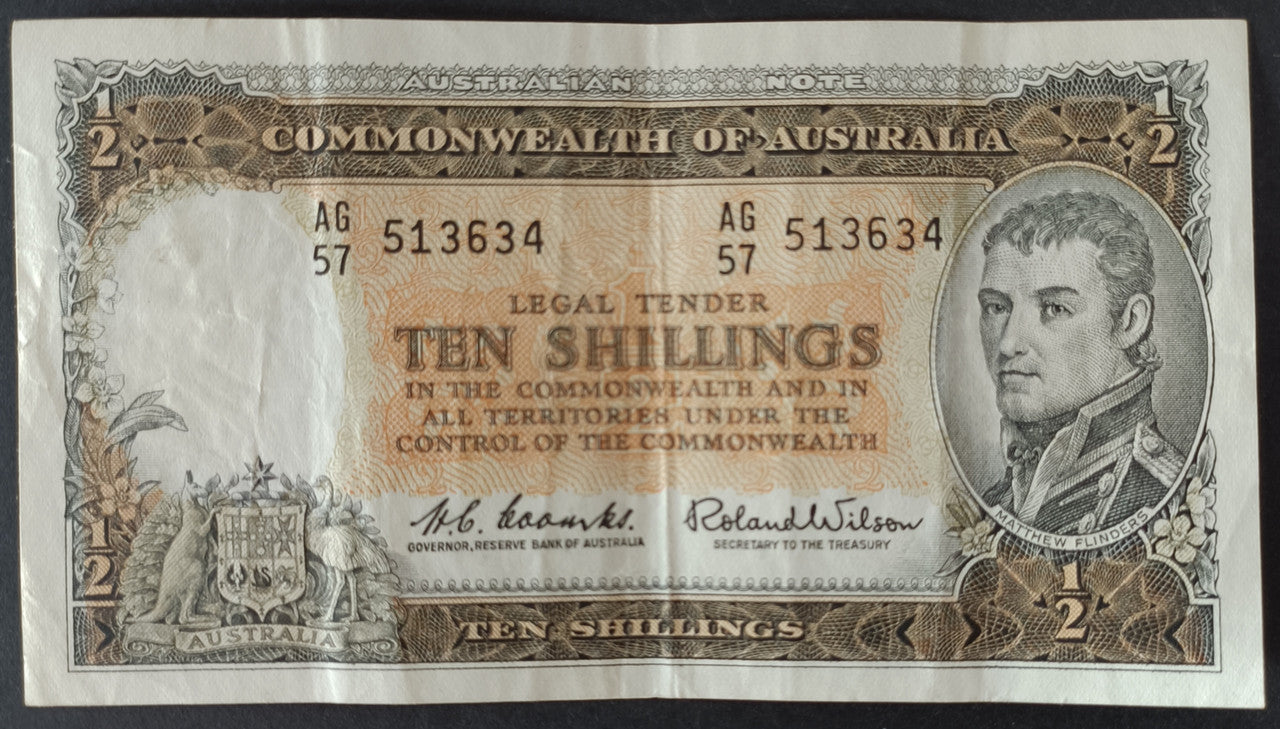 1961 Australia Ten Shillings Coombs Wilson Banknote AG57 513634