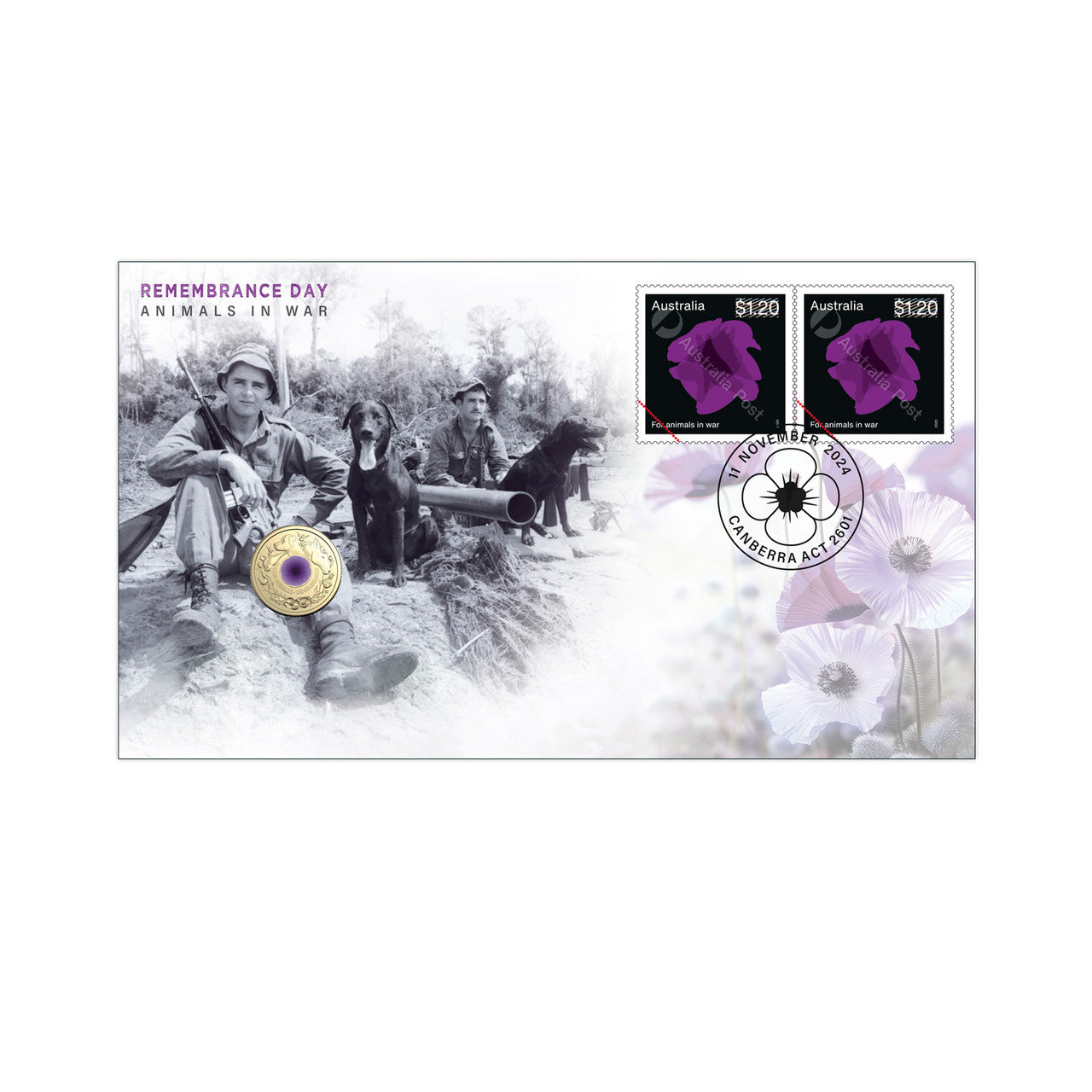2024 Remembrance War Animals $2 Purple Poppy PNC