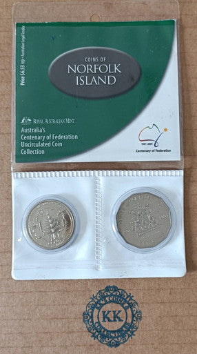 2001 UNCIRCULATED 20 & 50 cent Centenary of Federation 2 Coin Set - Norfolk Island
