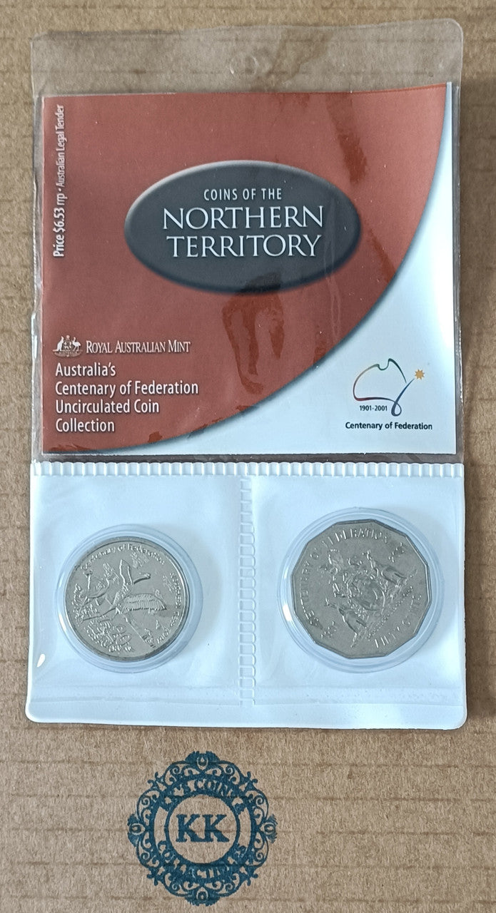 2001 UNCIRCULATED 20 & 50 cent Centenary of Federation 2 Coin Set - Northern Territory