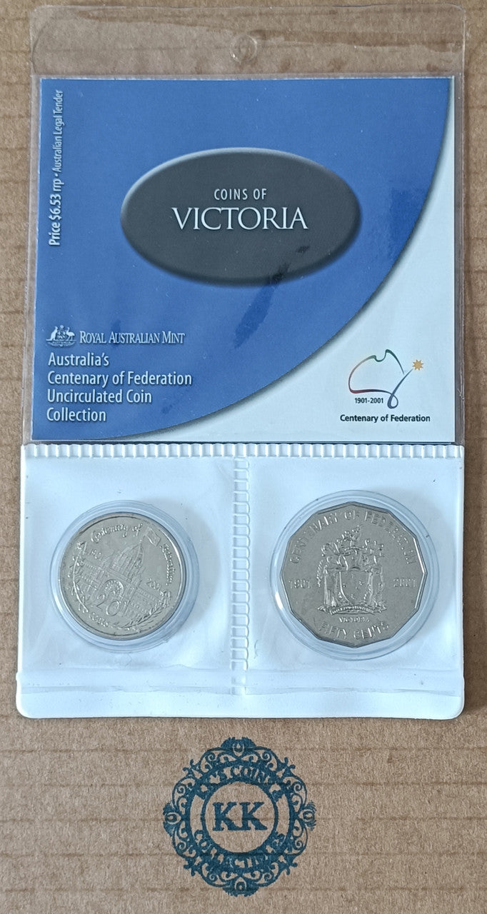 2001 UNCIRCULATED 20 & 50 cent Centenary of Federation 2 Coin Set - Victoria