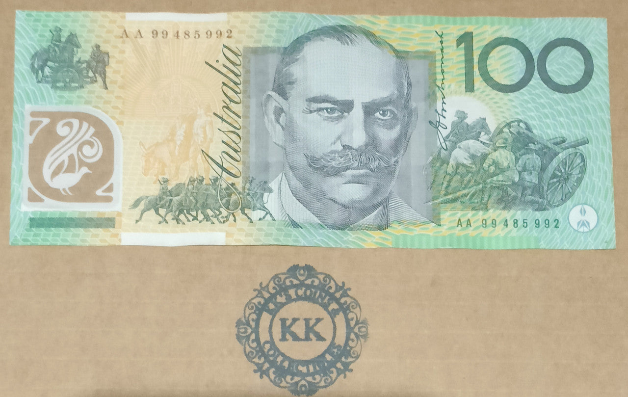 1999 Macfarlane/Evans $100 First Prefix Banknote AA99 485992