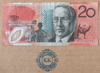2008 Stevens/Henry $20 Banknote Last Prefix JC08 888261, Lucky '888'