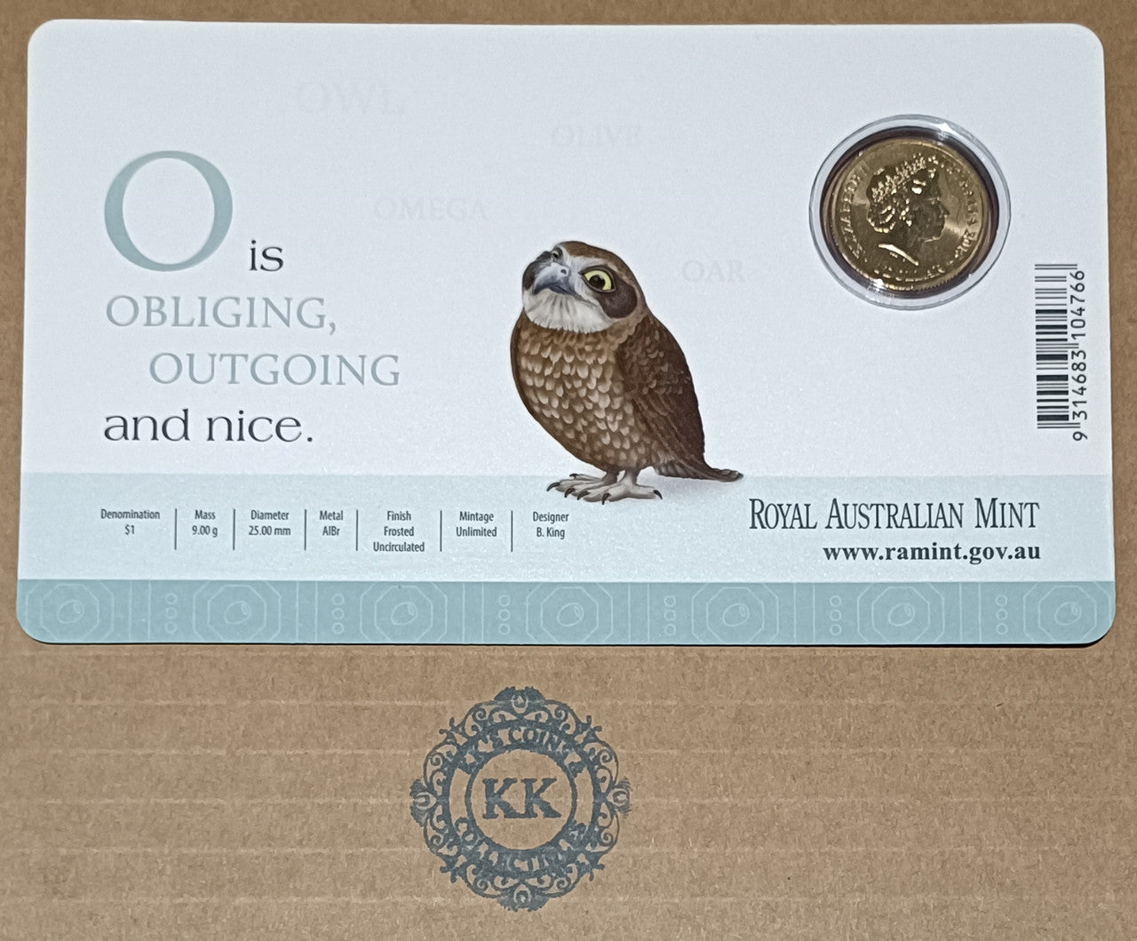 2015 $1 Coloured Frosted Uncirculated Coin Letter "O"
