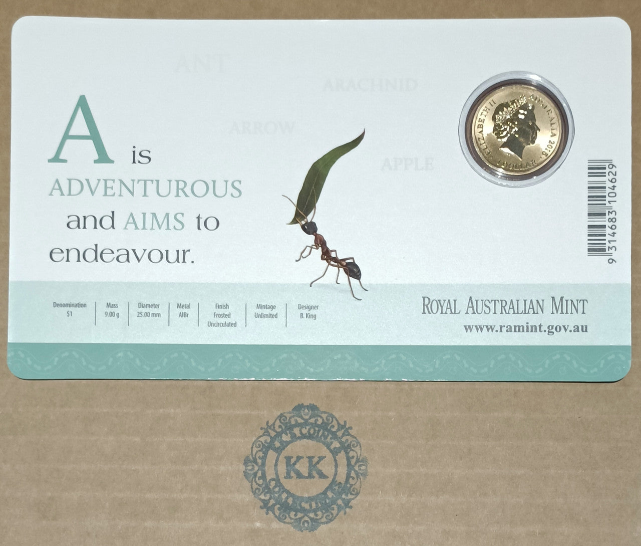 2015 $1 Coloured Frosted Uncirculated Coin Letter "A"