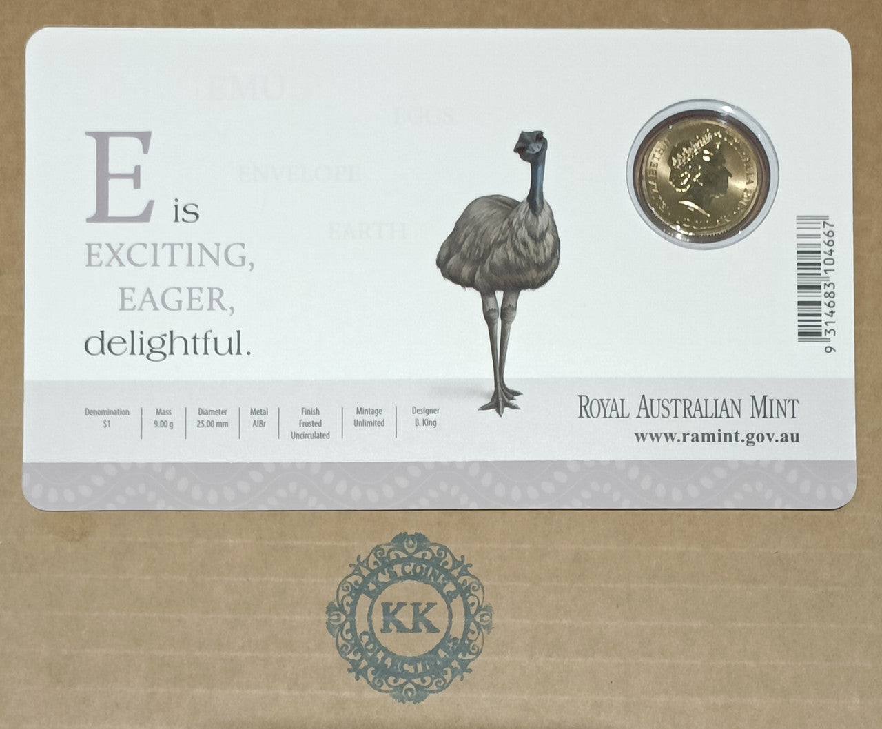 2015 $1 Coloured Frosted Uncirculated Coin Letter "E"