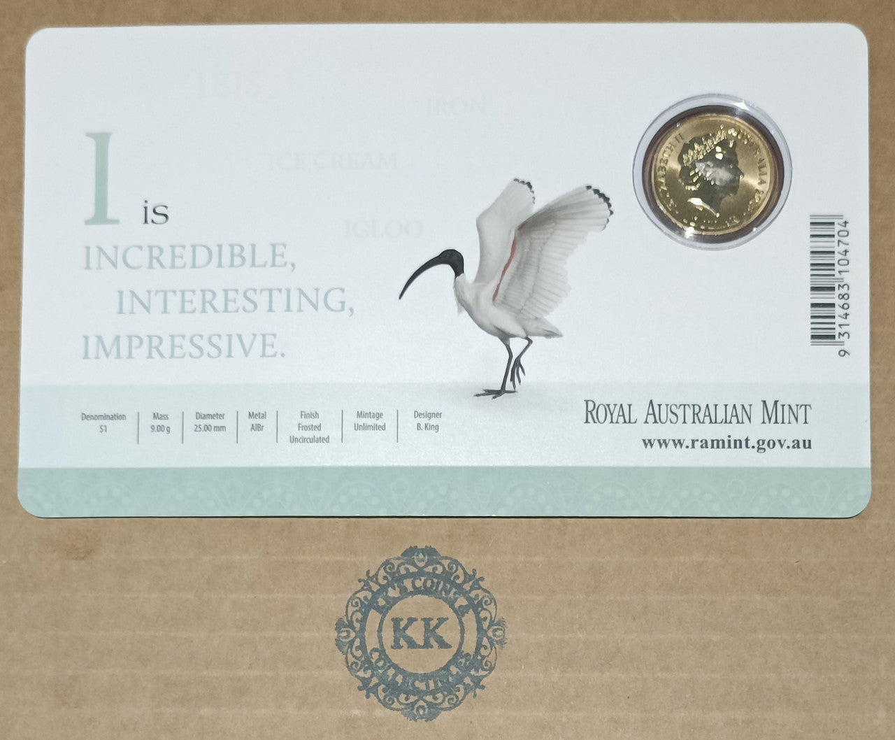 2015 $1 Coloured Frosted Uncirculated Coin Letter "I"