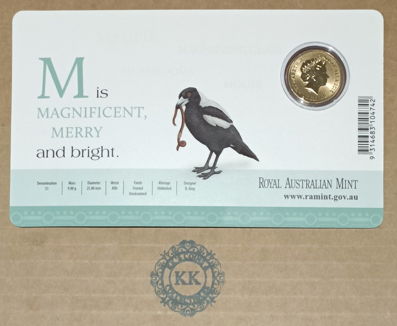 2015 $1 Coloured Frosted Uncirculated Coin Letter "M"
