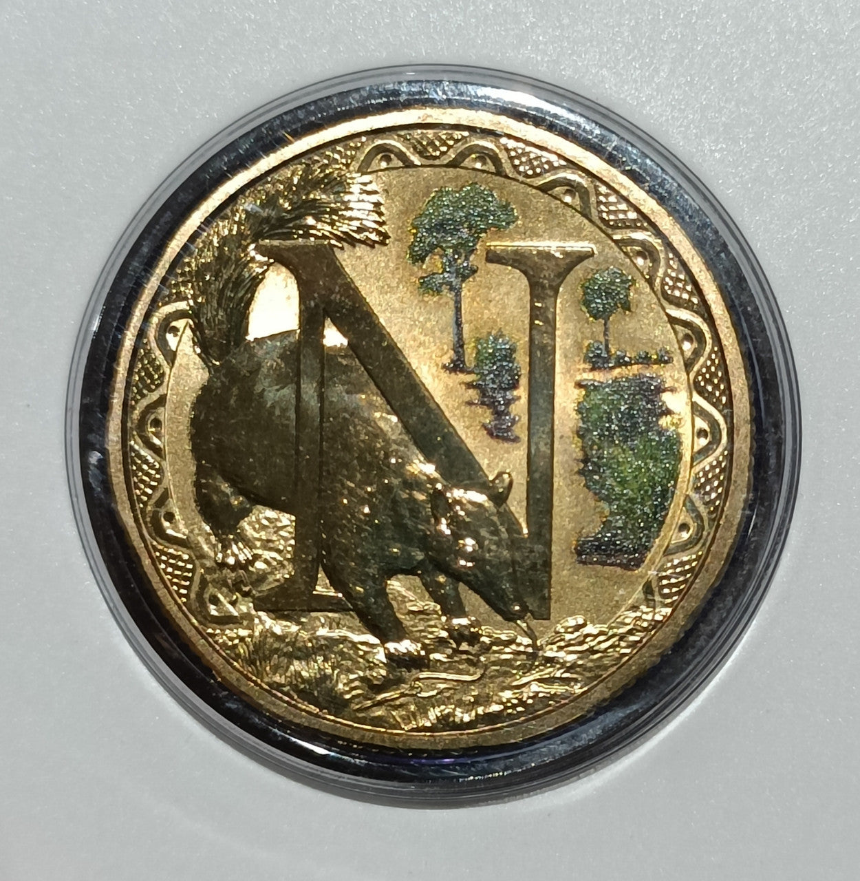 2015 $1 Coloured Frosted Uncirculated Coin Letter "N"