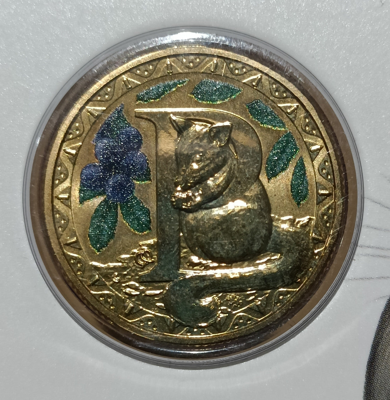 2015 $1 Coloured Frosted Uncirculated Coin Letter "P"
