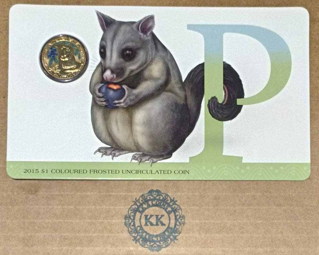 2015 $1 Coloured Frosted Uncirculated Coin Letter "P"