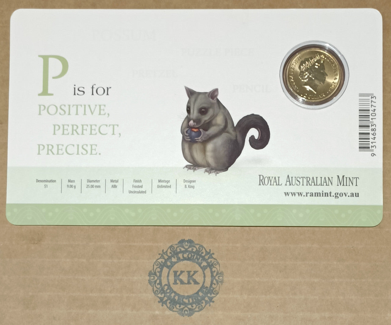 2015 $1 Coloured Frosted Uncirculated Coin Letter "P"