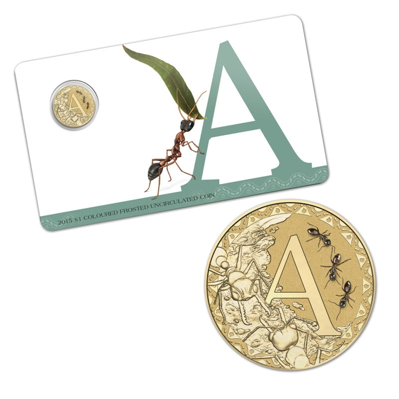2015 $1 Coloured Frosted Uncirculated Coin Letter "A"