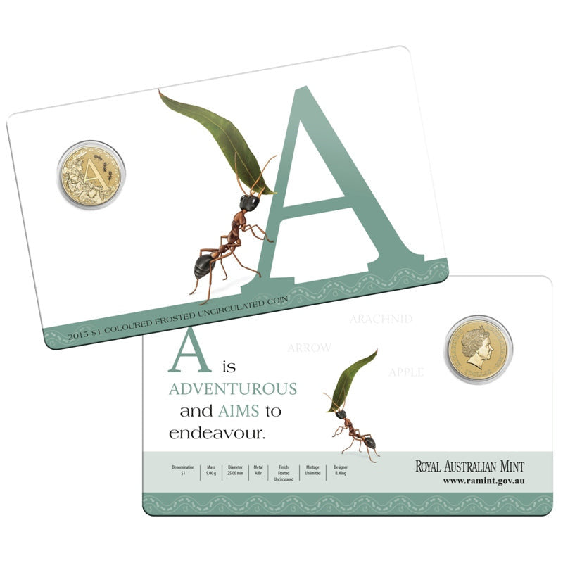 2015 $1 Coloured Frosted Uncirculated Coin Letter "A"