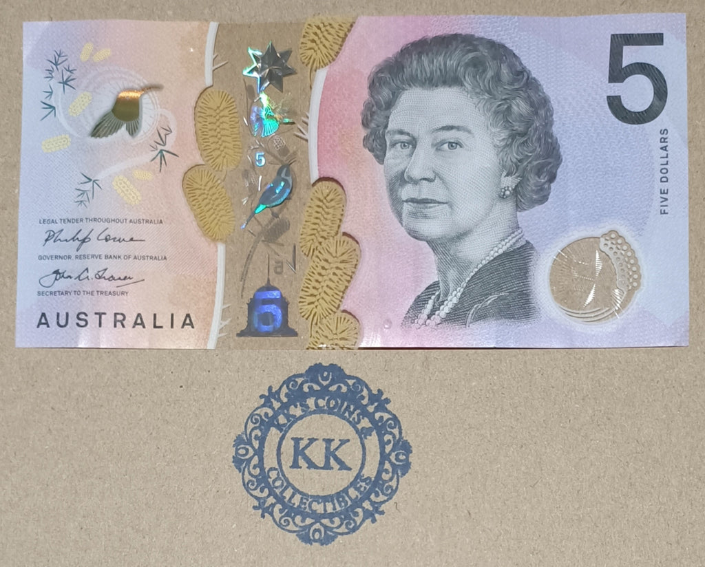 2018 Lowe/Fraser $5 Banknote Last Prefix EJ18 0481109