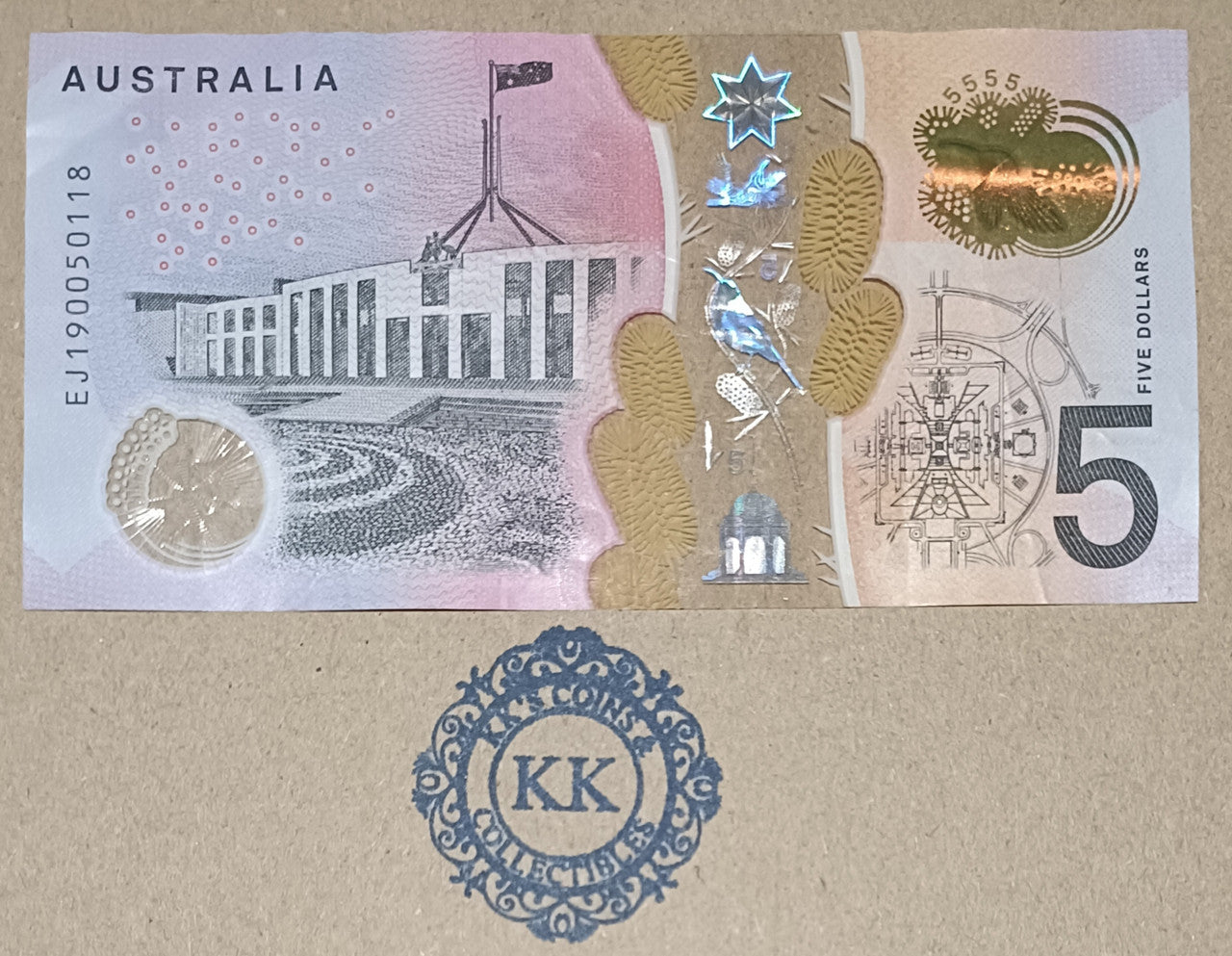 2019 Lowe/Kennedy $5 Banknote Last Prefix EJ19 0050118