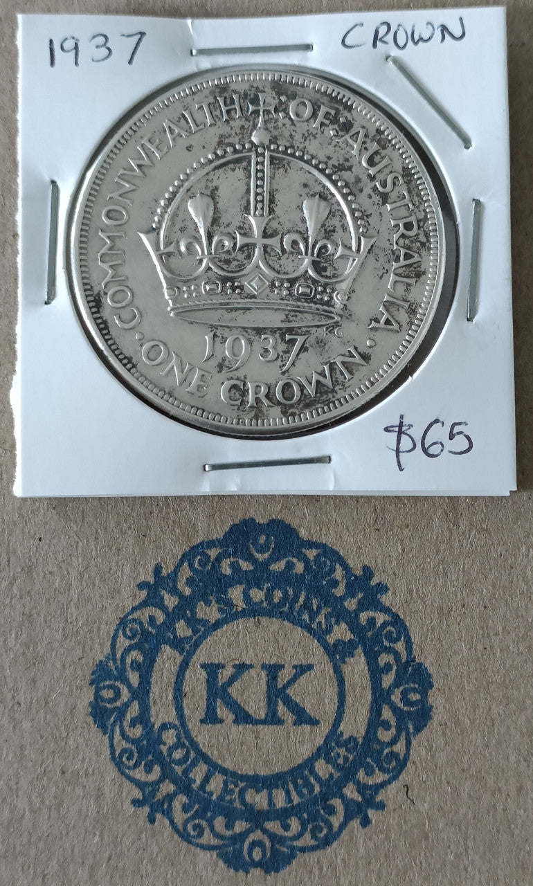 1937 Australia King George VI Crown Silver Coin - 1