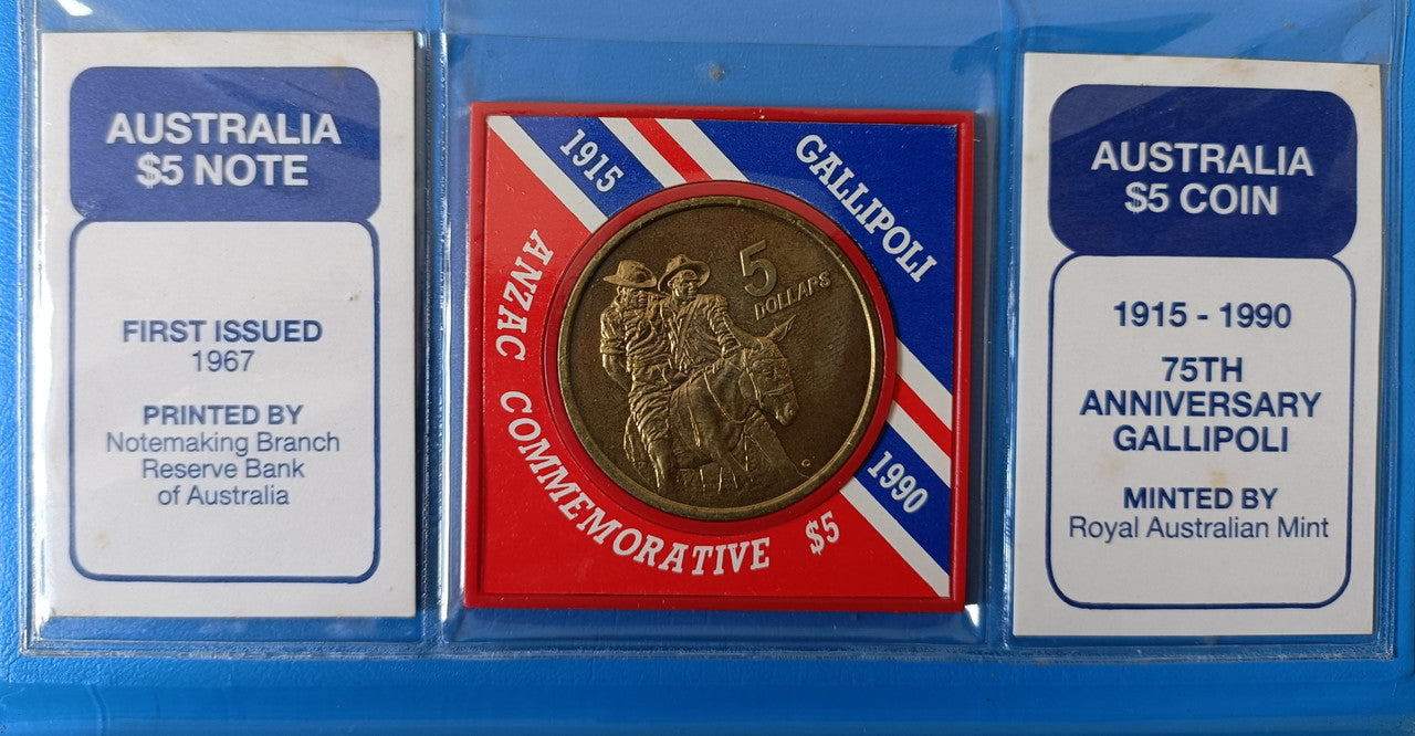 Australia $5 Banknote and $5 Gallipoli Coin Folder