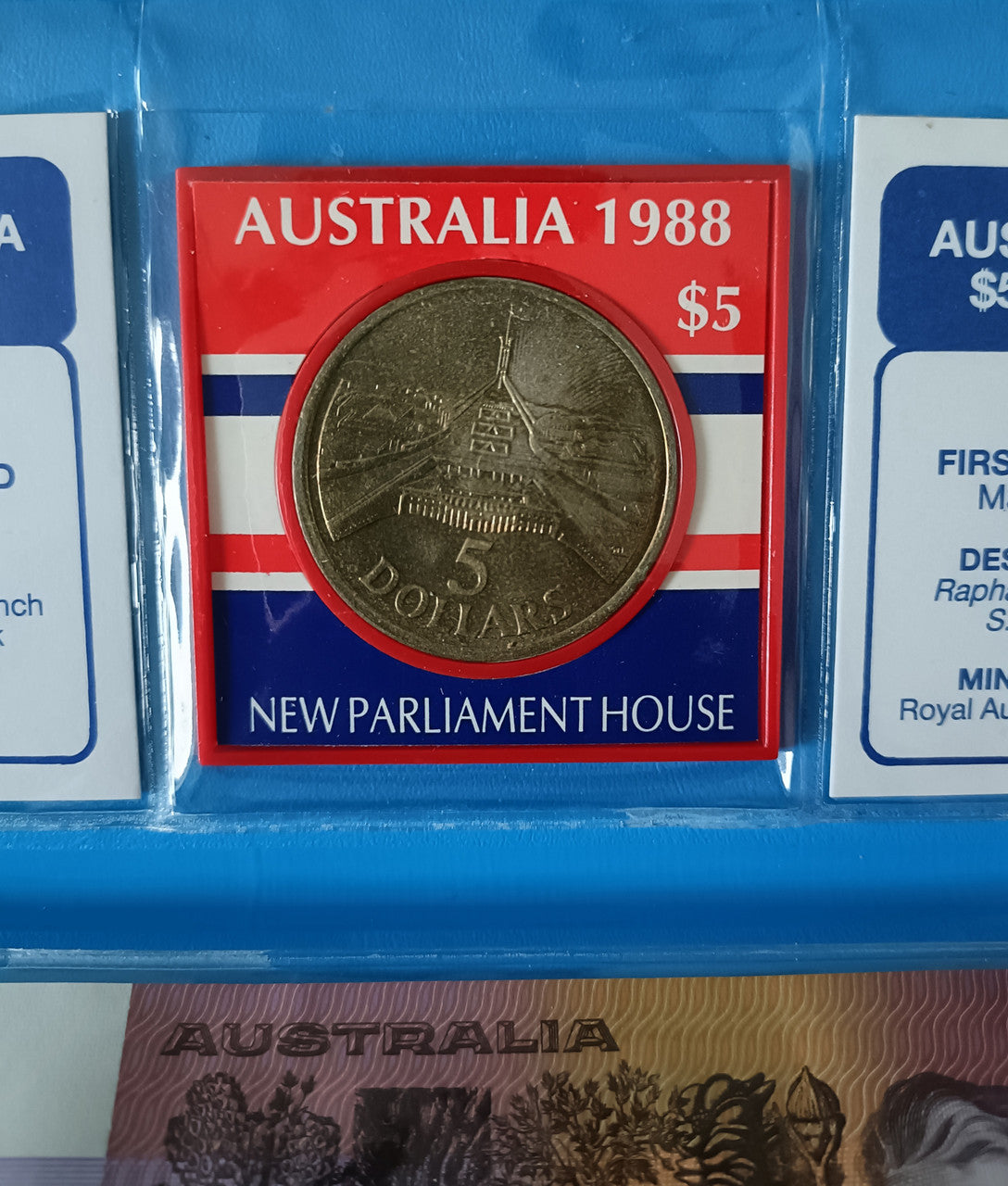 Australia $5 Banknote and $5 Parliament Coin Folder