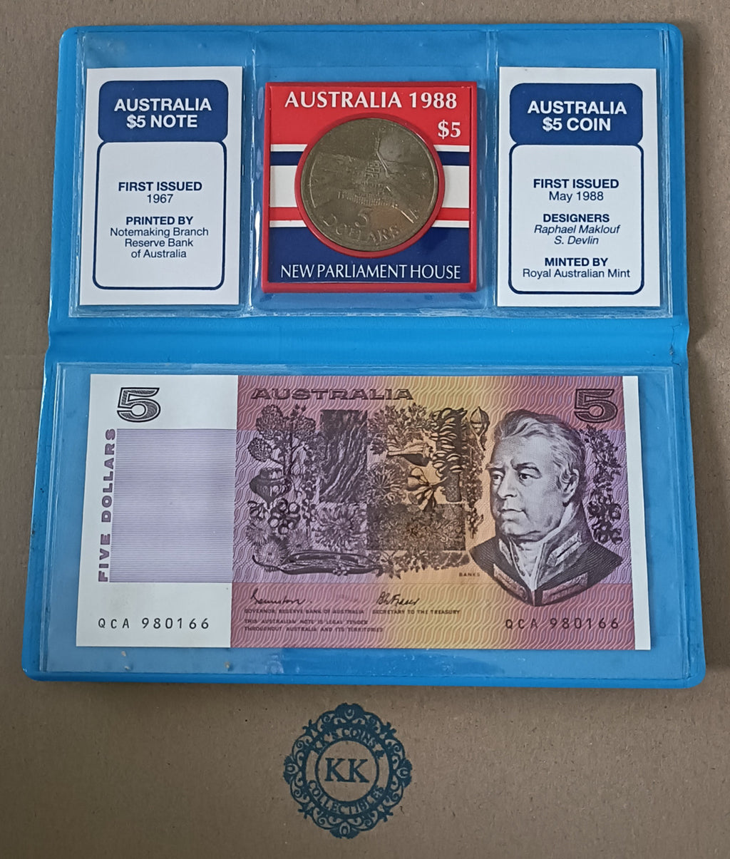 Australia $5 Banknote and $5 Parliament Coin Folder