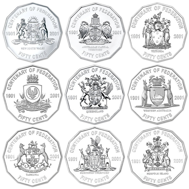 2001 Centenary of Federation 50 cents 9 coins set - Circulated