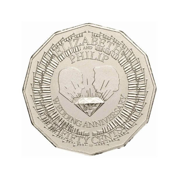 2007 Royal 60th Wedding Anniversary 50 cent coin in card