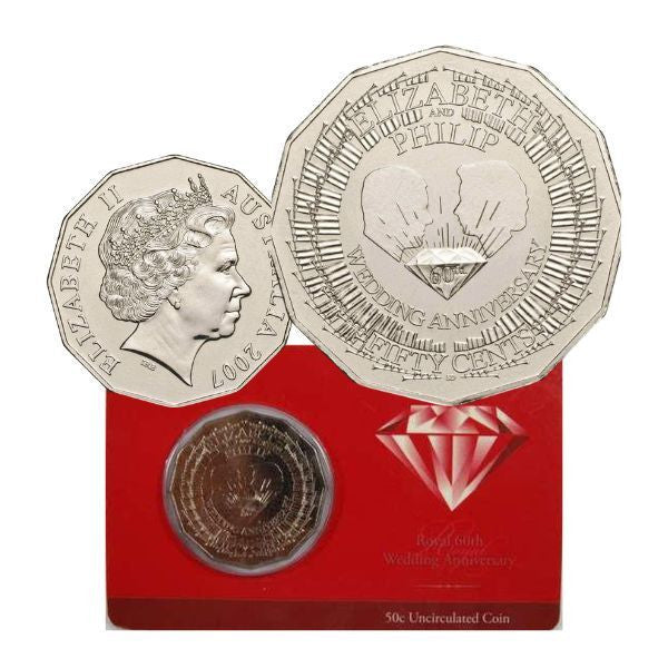 2007 Royal 60th Wedding Anniversary 50 cent coin in card