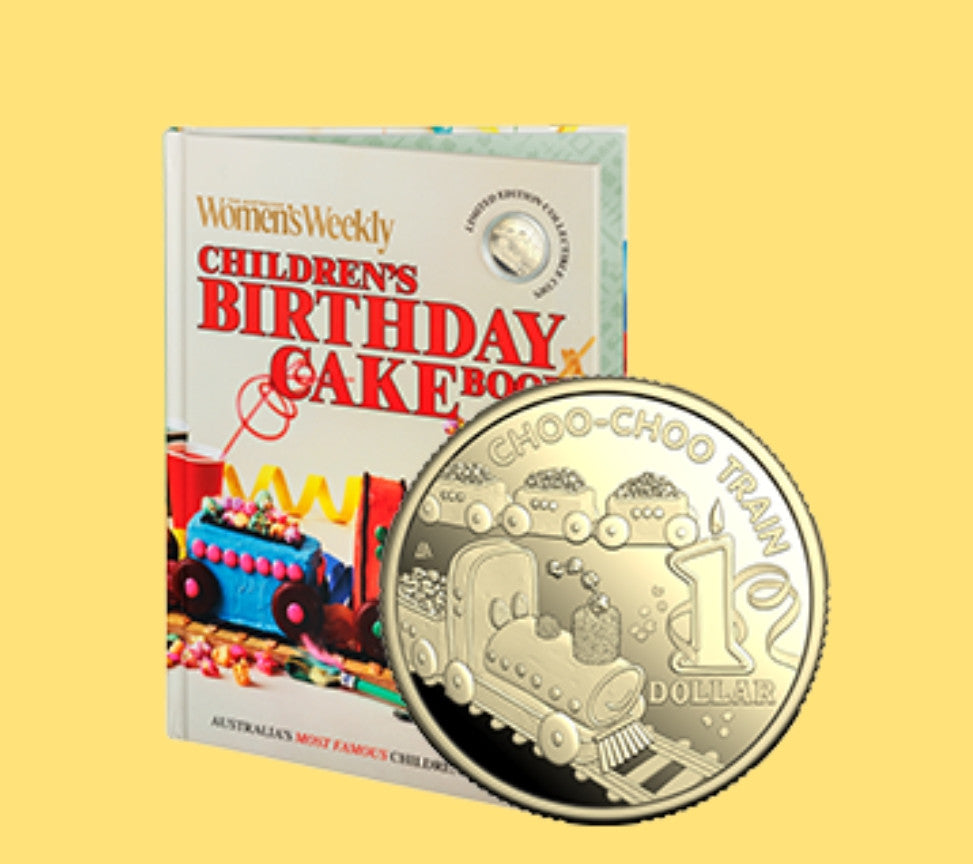 2025 AWW Birthday Cake book and $1 Choo Choo Train Proof Coin