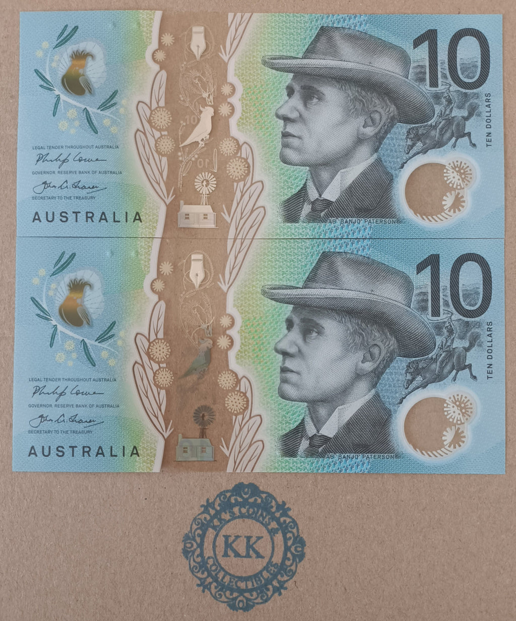 2017 Australia $10 Consecutive Pair Banknotes DJ17 4554252 and 253
