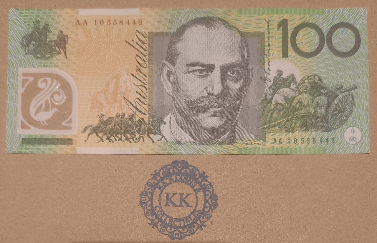 2010 Australia $100 First Prefix Banknote AA10 558449