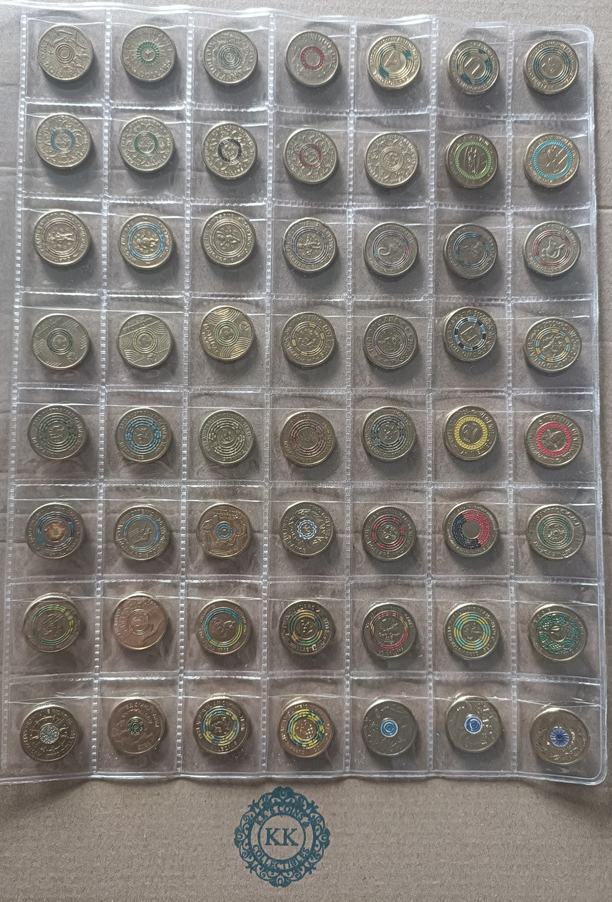 56 x Assorted $2 Coloured Coins with Coin Page