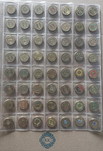 56 x Assorted $2 Coloured Coins with Coin Page