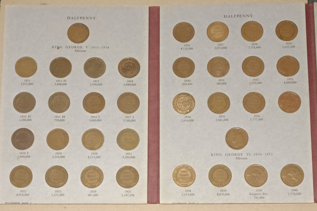 Australian 1911-1964 Complete Halfpenny Set - Including 1923 in Hawthorn Album