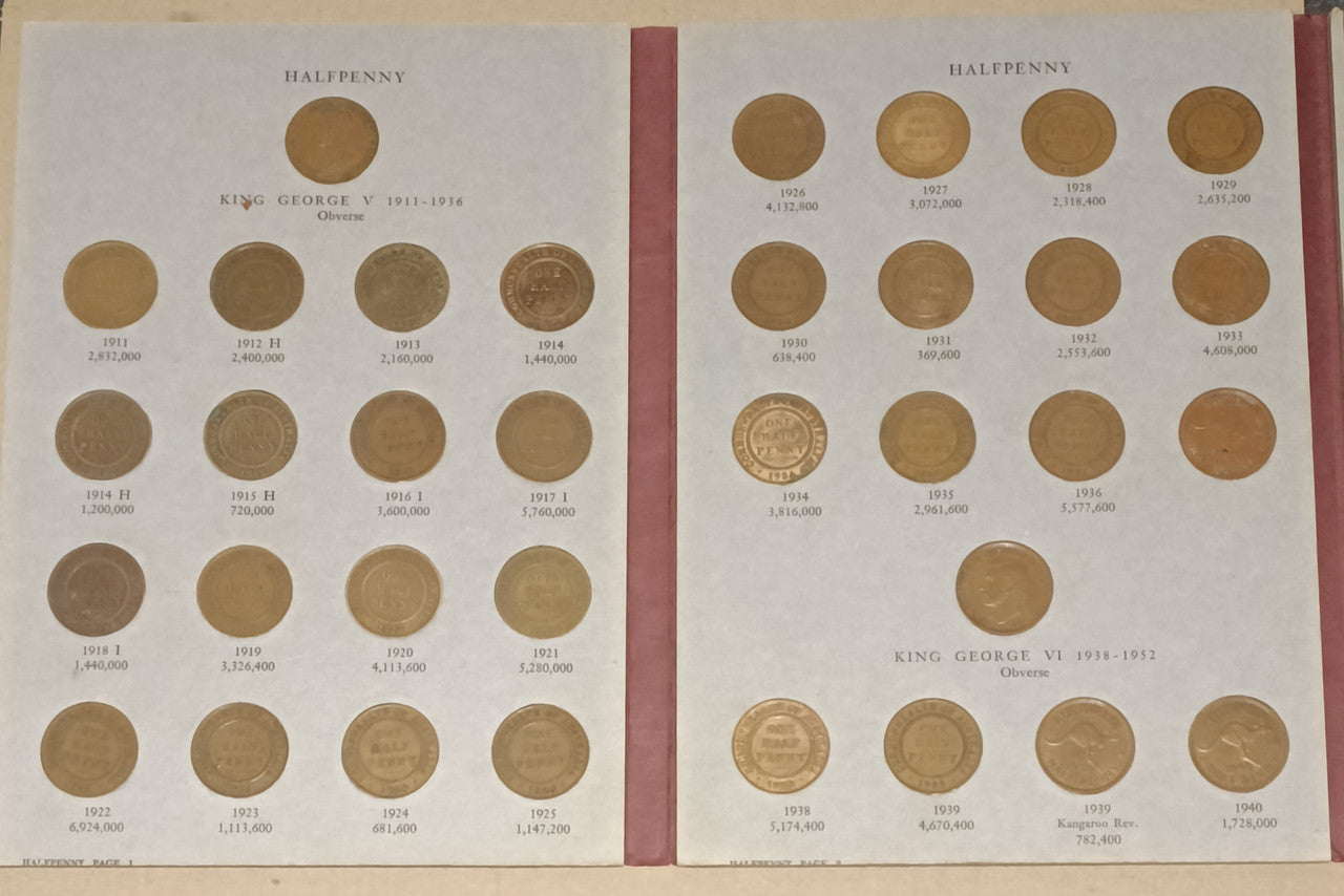 Australian 1911-1964 Complete Halfpenny Set - Including 1923 in Hawthorn Album