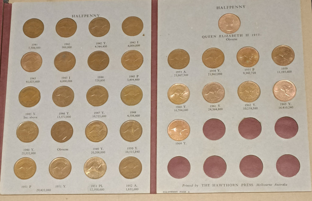 Australian 1911-1964 Complete Halfpenny Set - Including 1923 in Hawthorn Album