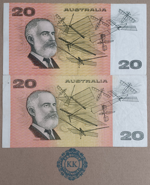 1979 Knight/Stone 2 x $20 Banknotes OCRB serials