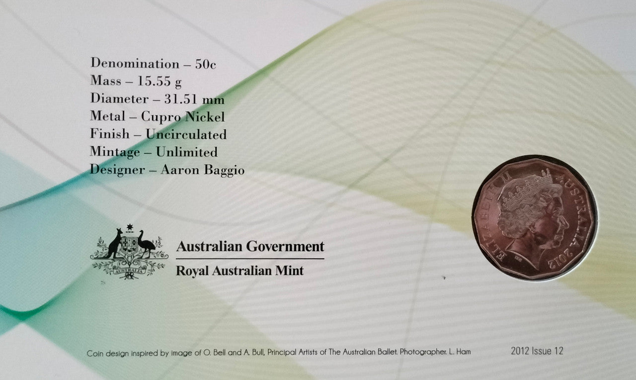 2012 50 Years of Australian Ballet 50 Cent coin in Card