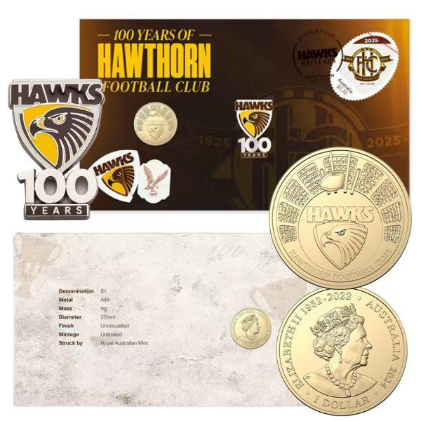 2025 100 Years of Hawthorn Football Club PIN and $1 PNC